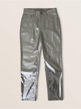 GAP Straight-Leg Coated Faux-Leather Pants in Metallic Silver